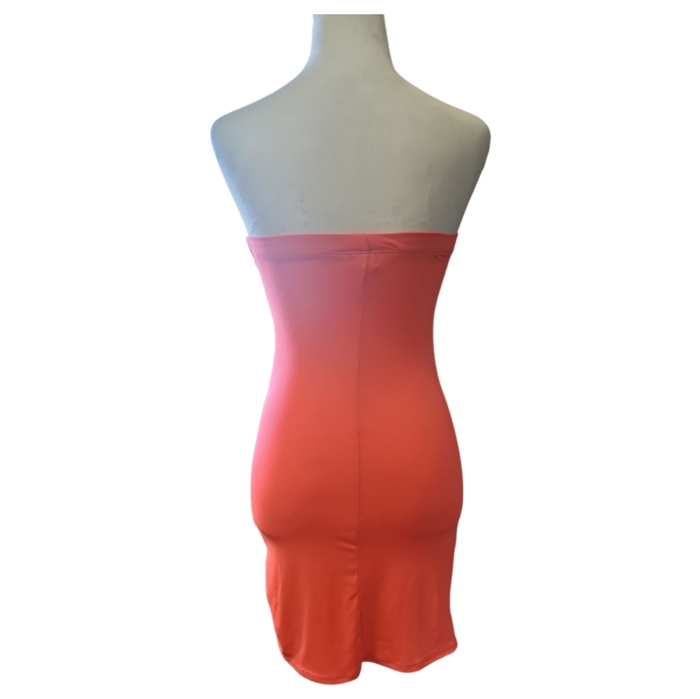 Y2K Vintage Deb Strapless Ruched NEON Orange Mini Dress Rhinestones S Party - Picture 3 of 16